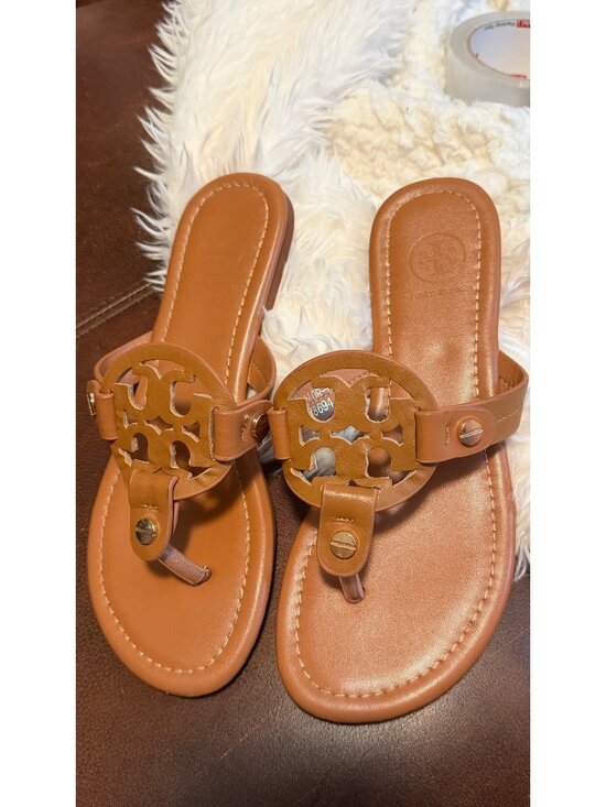 Tory Burch Shoes - Tory Burch Miller Womens Honey Brown Sandals Size 6.5 Thong Leather Casual Slip-